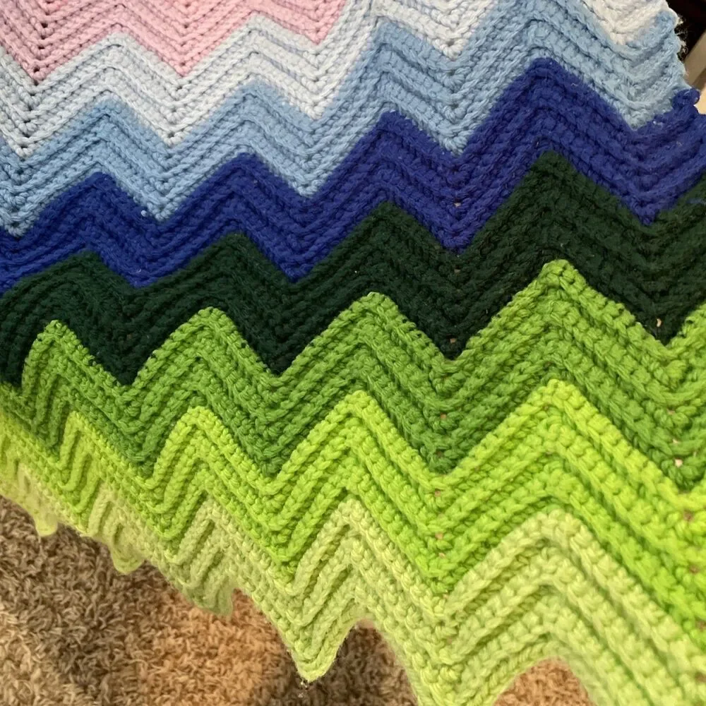 Crocheted Blanket Handmade Throw Blanket Multicolor Lap Blanket 56 x 38